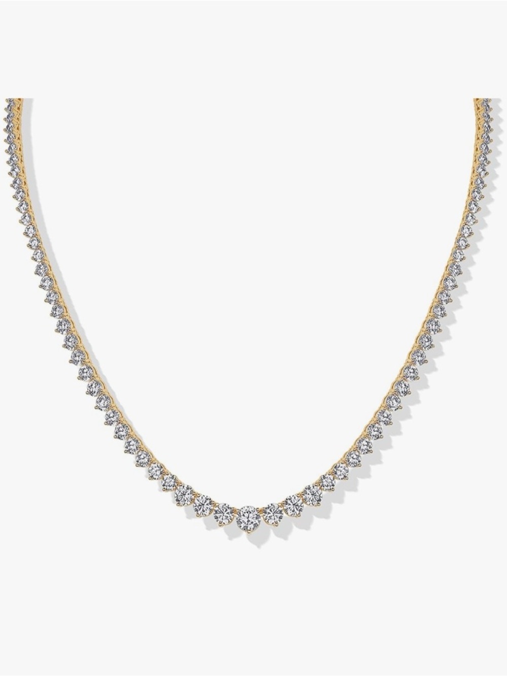PAVOI 14K Gold Plated Graduated Tennis Necklaces Cubic Zirconia, 15" long - Picture 2 of 3